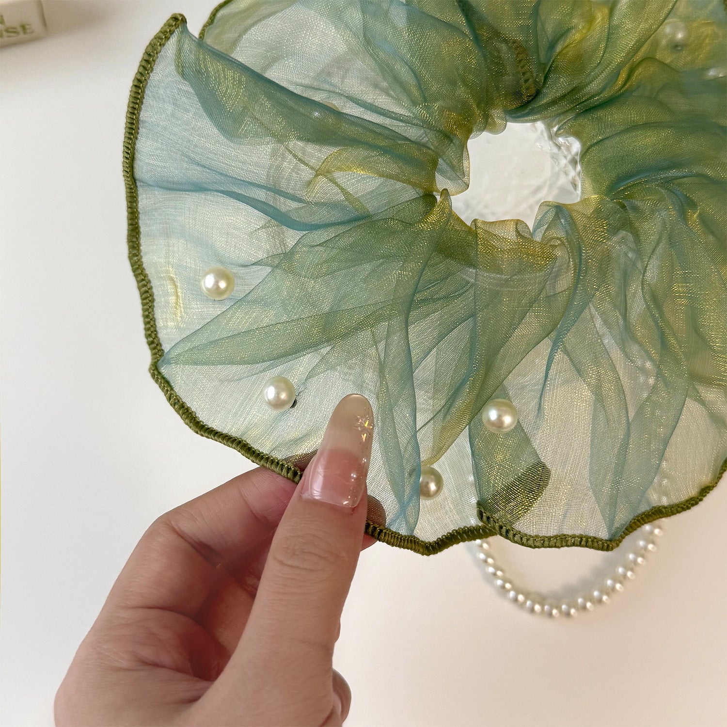 Pearl Embellished Mesh Hair Scrunchie MK2BLW6W6HSR33