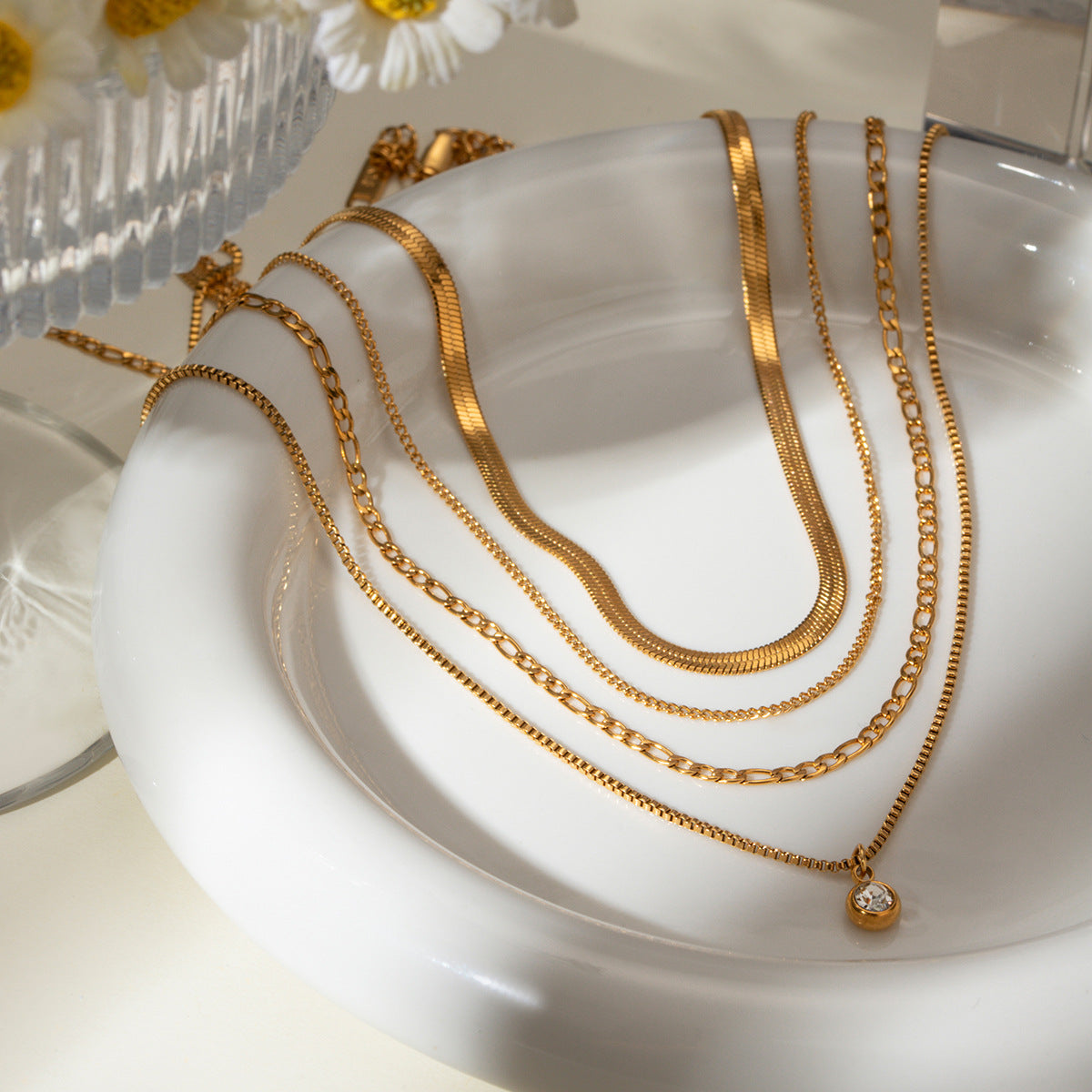 Layered Rhinestone Pendant Necklace - DippedShop Wholesale - #1507