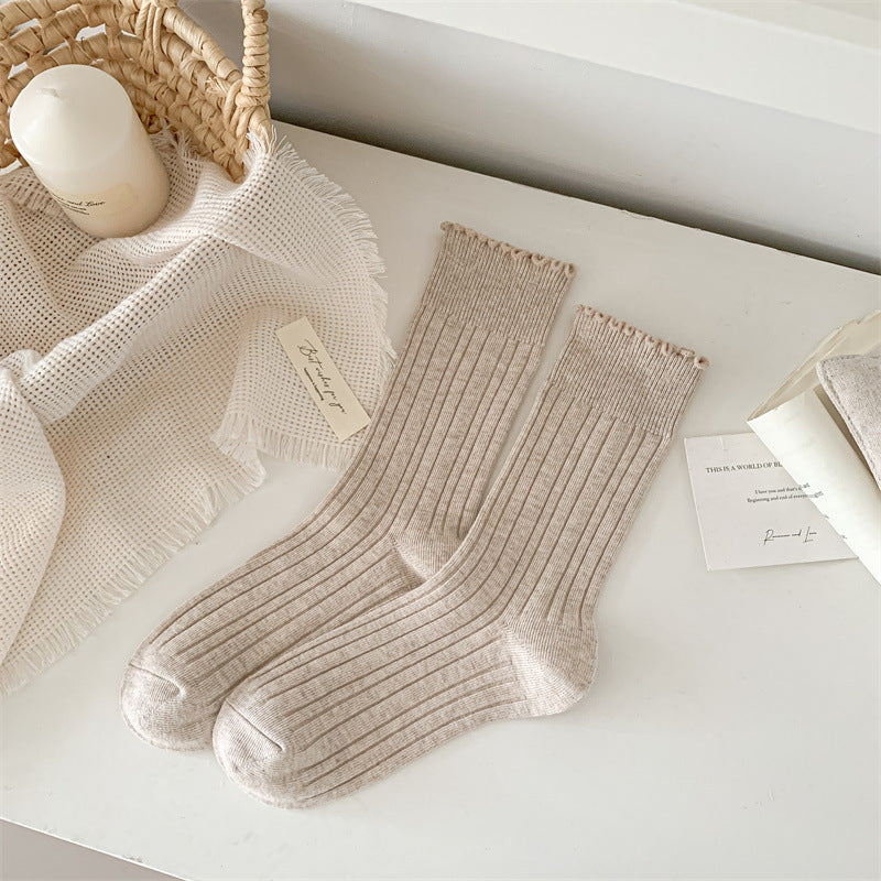 Cute Solid Color Breathable Ruffle Crew Socks 6W8FSO524