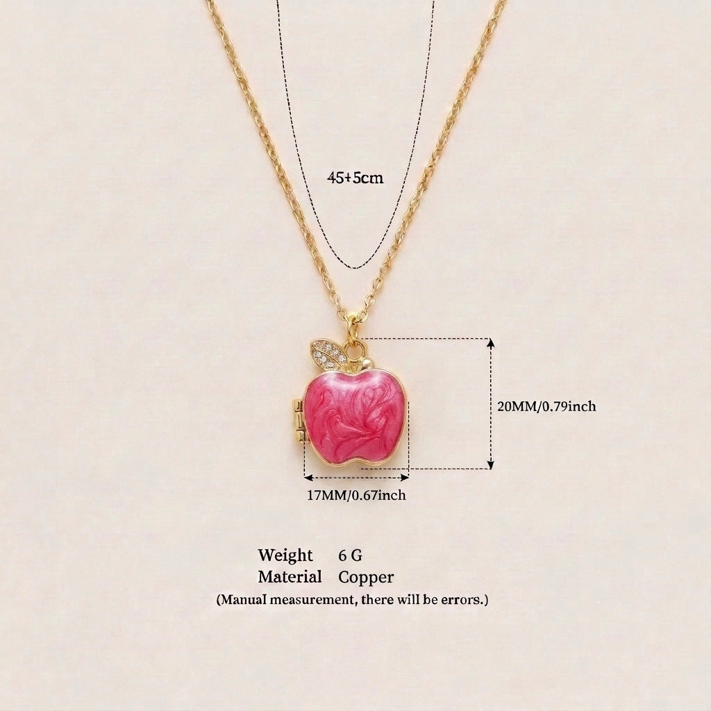 Cute Strawberry Pendant Rhinestone Locket Necklace 6W6JNC421L