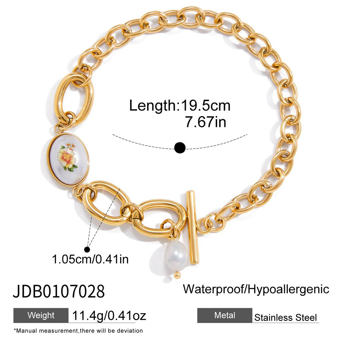 Chunky Pearl Gold Chain Bracelet - DippedShop Wholesale - #1571
