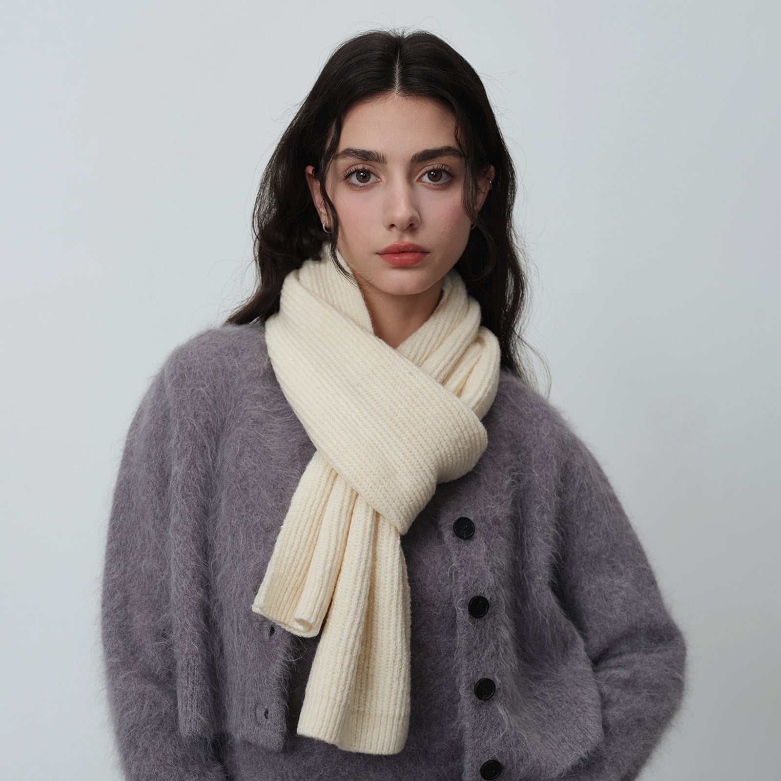 Versatile Solid Color Knit Wool Scarf 6W6NSW301