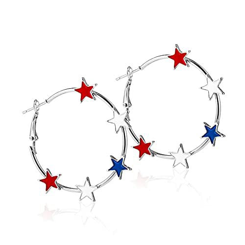 Stylish USA Flag Star Shape Hoop Earrings 8ZA6JER196L