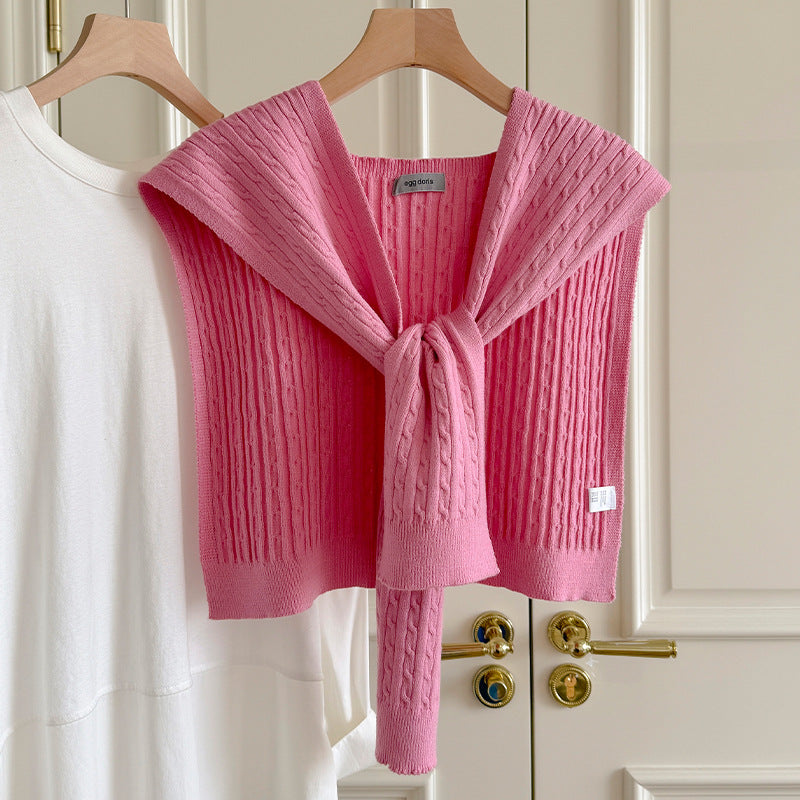 Trendy Cable Knit Solid Color Sweater Shawl 6W6NSC54