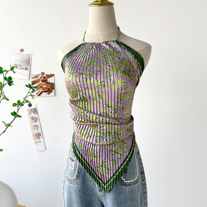 Painting Pleated Beads Scarf Halter Camisole MK2BW6W6NSI23