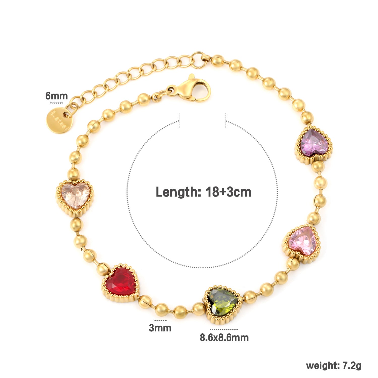 Colorful Heart CZ Bracelet - DippedShop Wholesale - #6579
