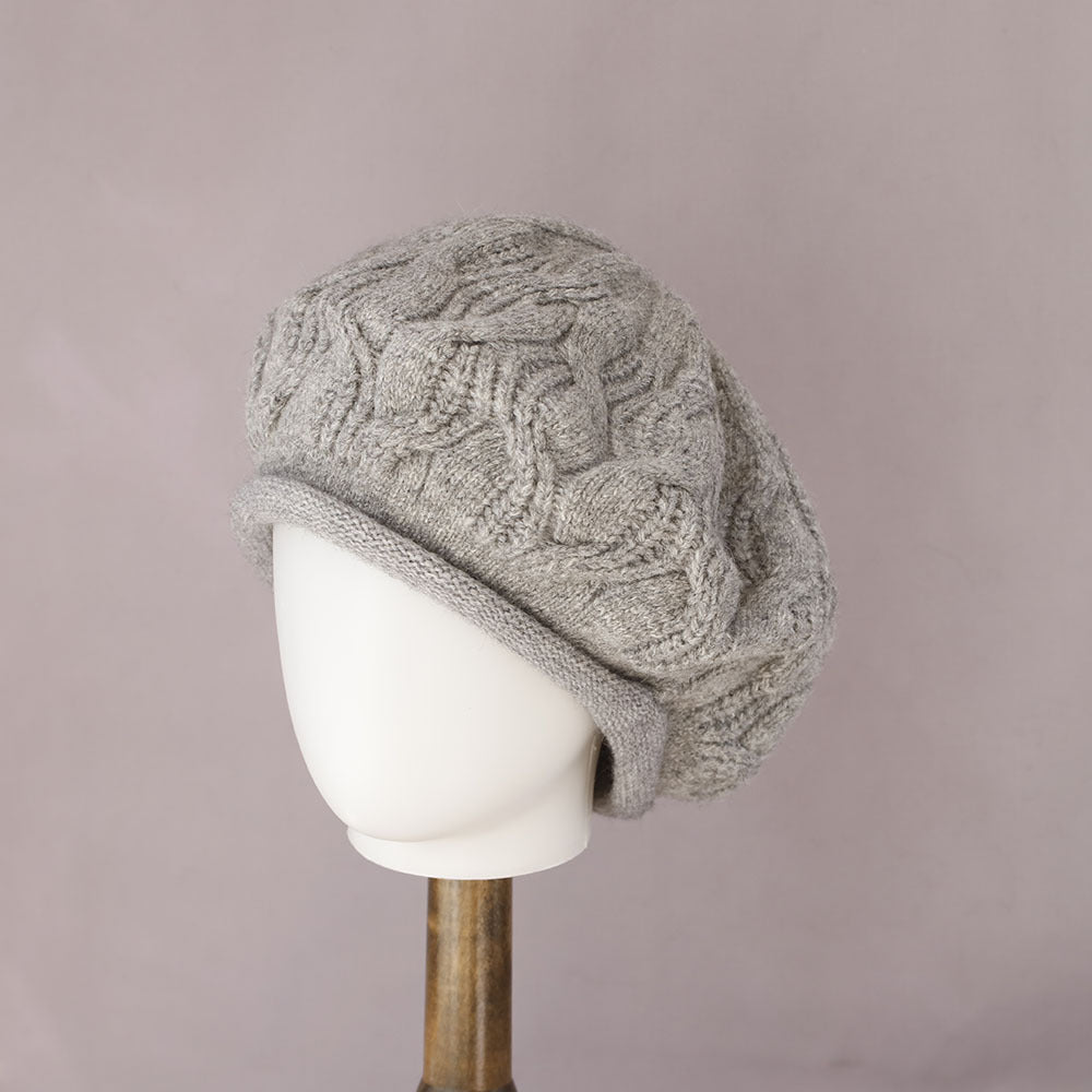 Solid Wool Cable Rolled Brim Knit Beret 6W6HAT688