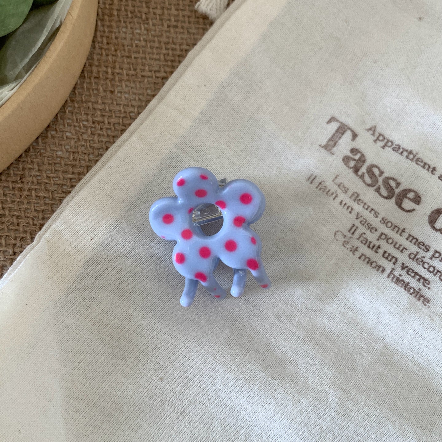 Sweet Polka Dots Mini Flower Hair Claw Clip 6W6HCP1288