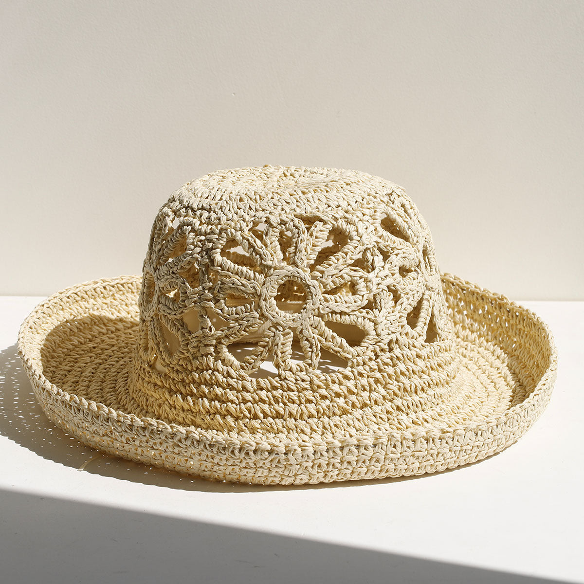 Summer Hollow Hand-Crochet Straw Bucket Hat 8BK6HAT174L