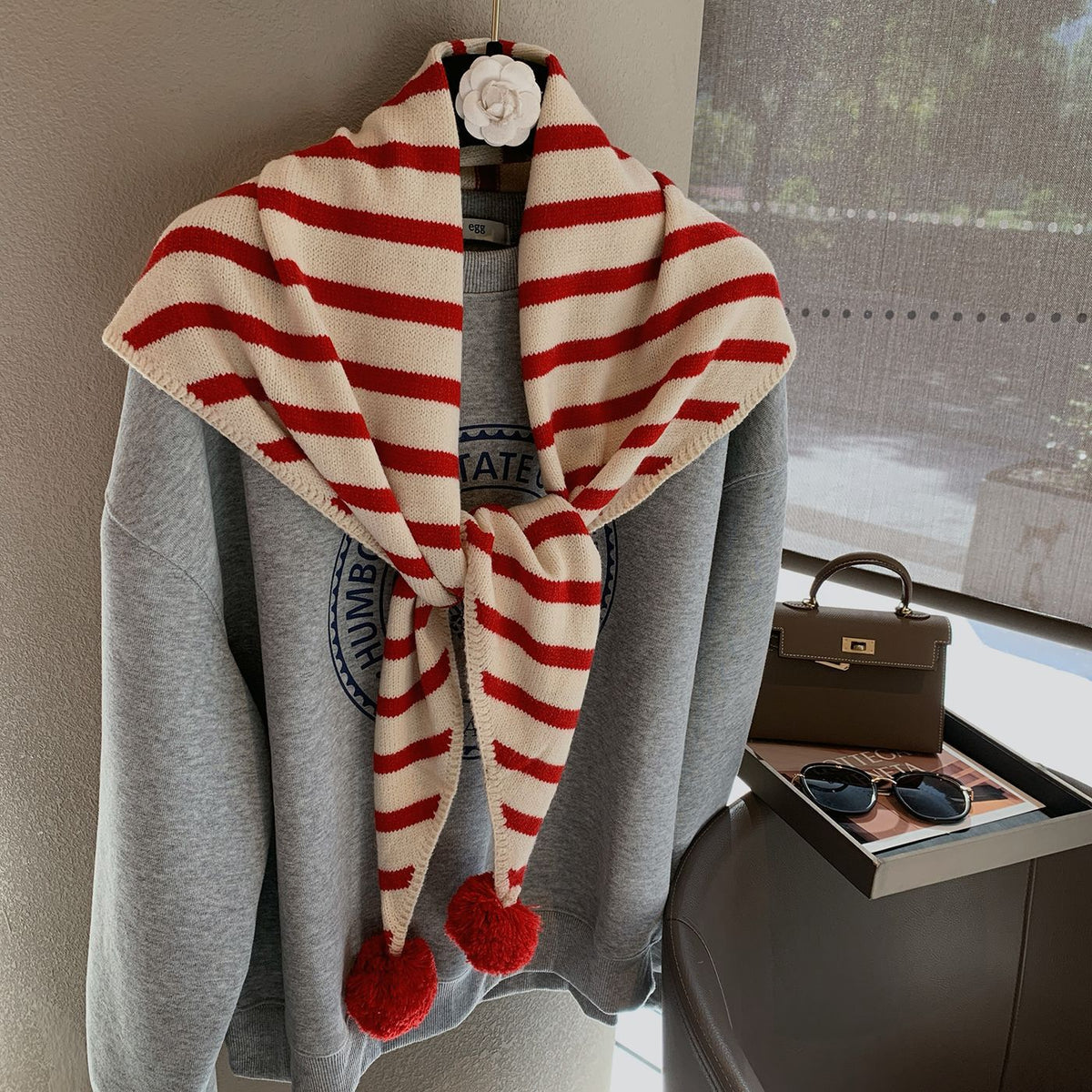 Striped Knit Triangle Scarf - DippedShop Wholesale - #0787