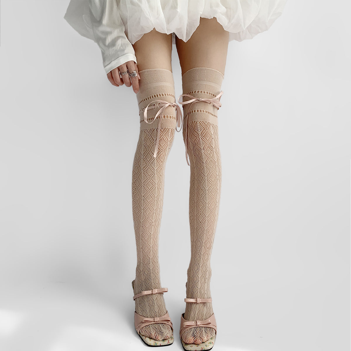 Sexy Lace Bowknot Thigh-High Fishnet Stockings 6W8FSO852