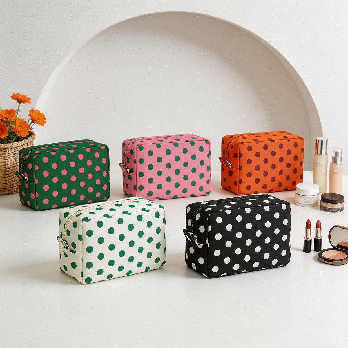 Cute Polka Dots Large Capacity Makeup Bag MK2BW6S10BOB79
