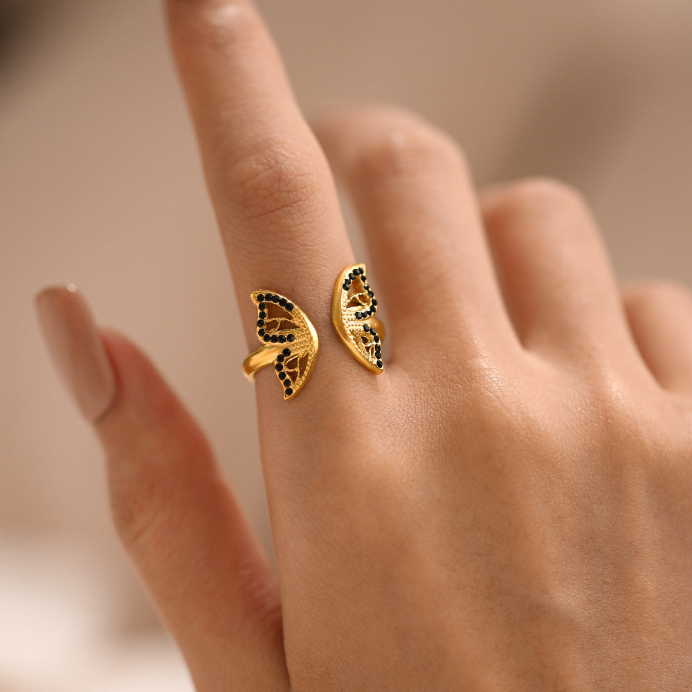 Black Rhinestone Butterfly Adjustable Rings DPJR1439