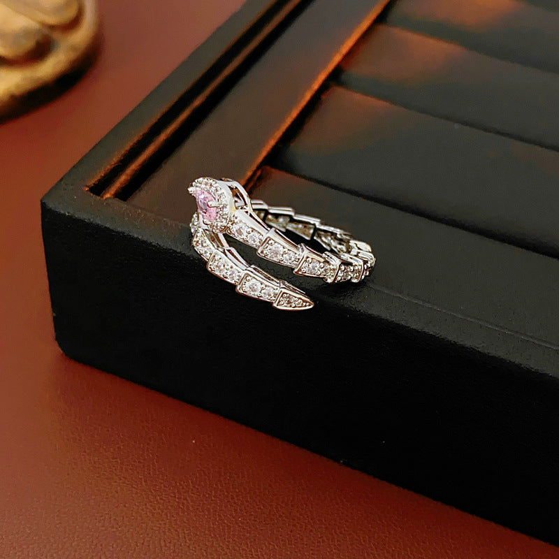 Trendy Cubic Zircon Snake Silver Open Ring 6W6JRG372