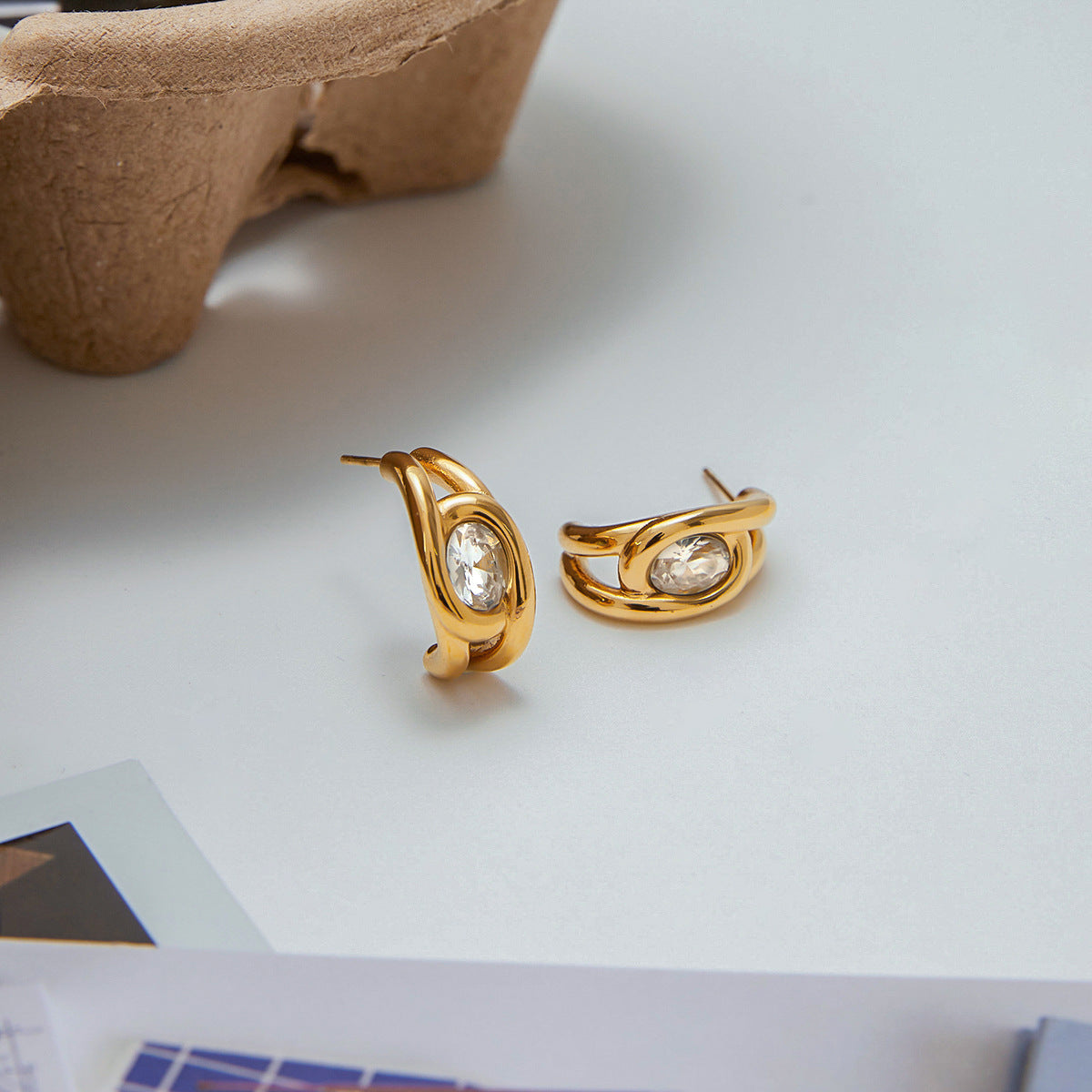 Gold Plated C-Shaped Stud Earrings - DippedShop Wholesale - #1155