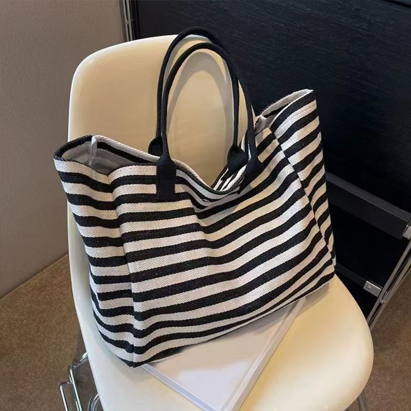 Minimalist Striped Color Block Canvas Shoulder Bag MK2BLW6W10BBG581