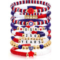 USA Flag Heart Pendant Beaded Chain Bracelet 8ZA6JBR306L