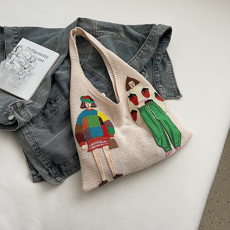 Cartoon Color Block Knit Bag - DippedShop Wholesale - #6899