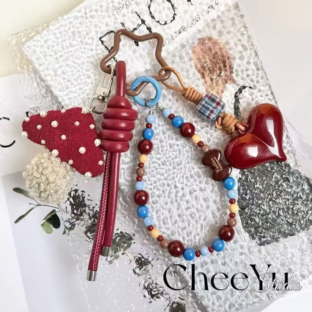 Vintage Mushroom Beaded Chain Bag Charm 6W10BBC402