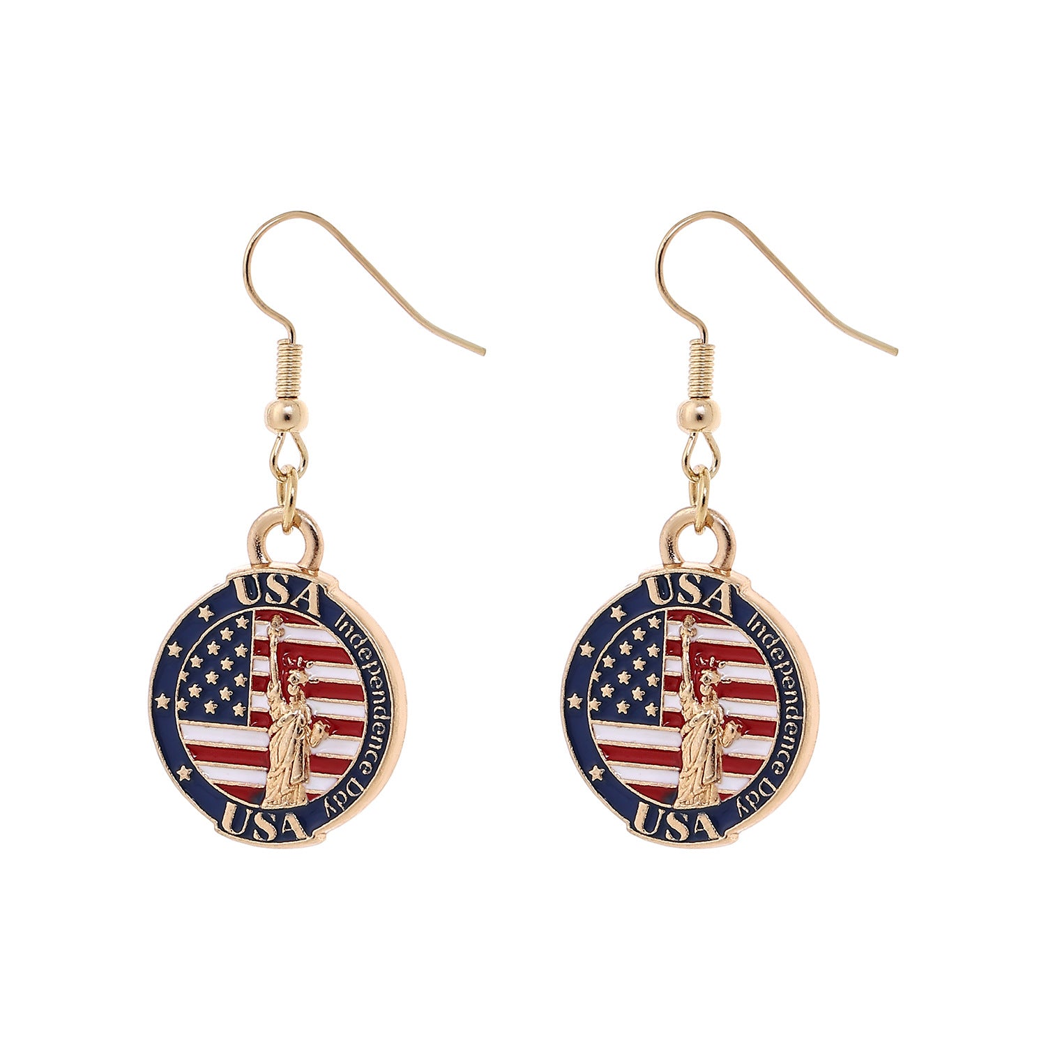 Retro Gold Plated USA Flag Pendant Hook Earrings 8ZA6JER305L