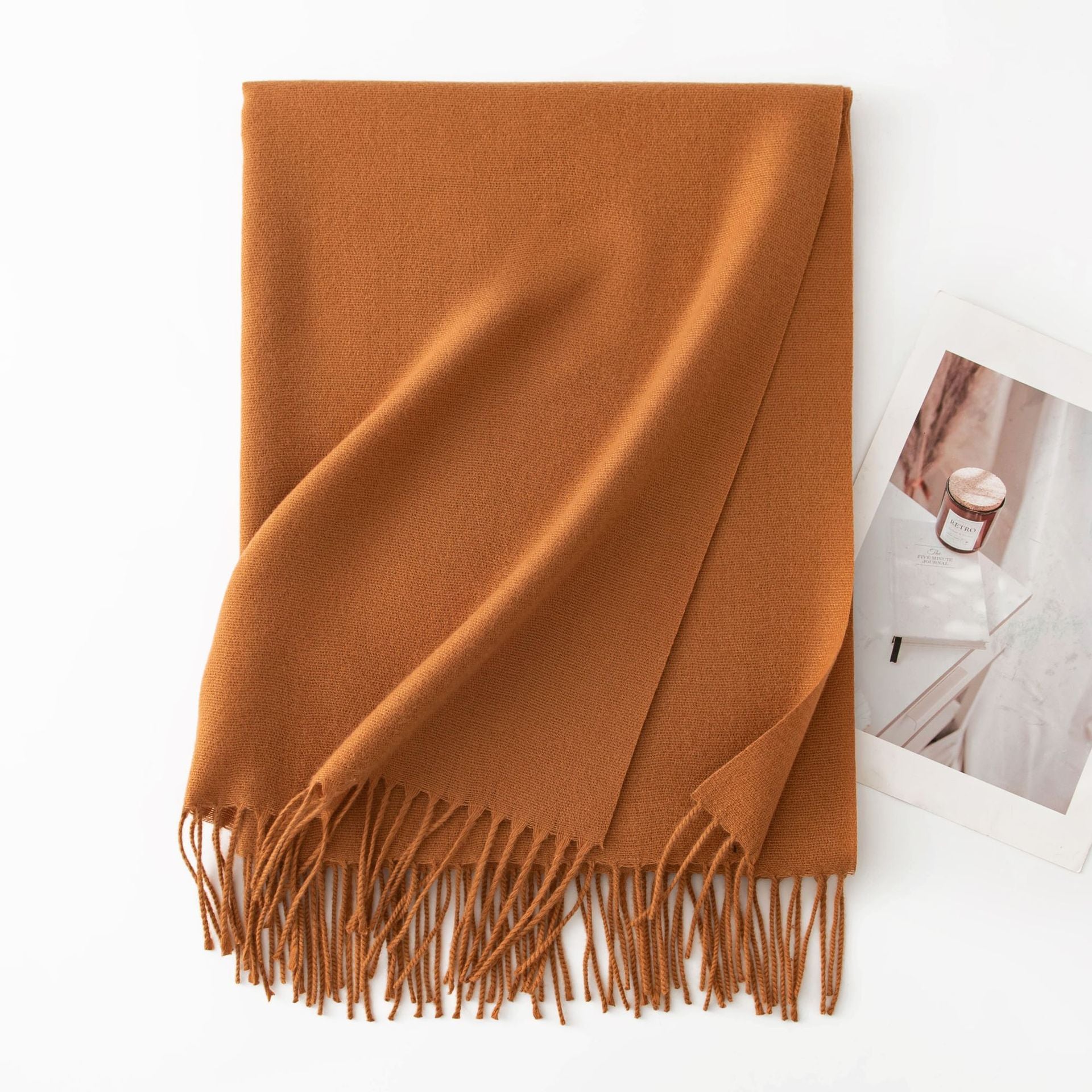 Minimalist Solid Color Tassel Scarf 6W6NSW306