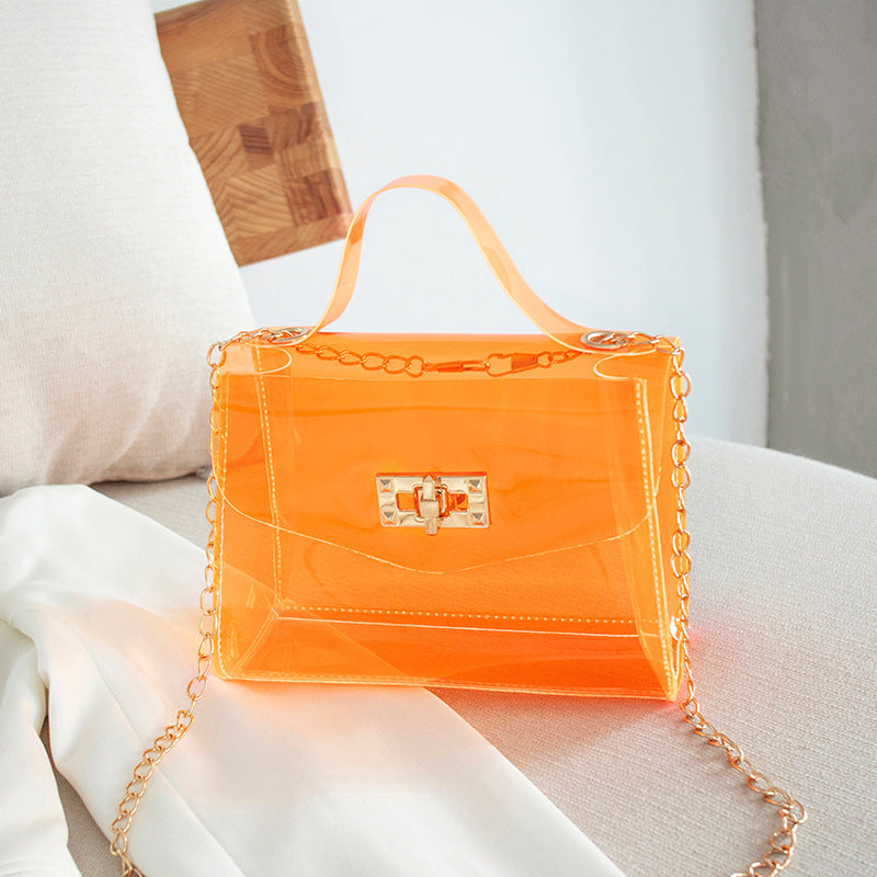 Cute Solid Color Square Jelly Clear Tote Bag 6W10BBG2117