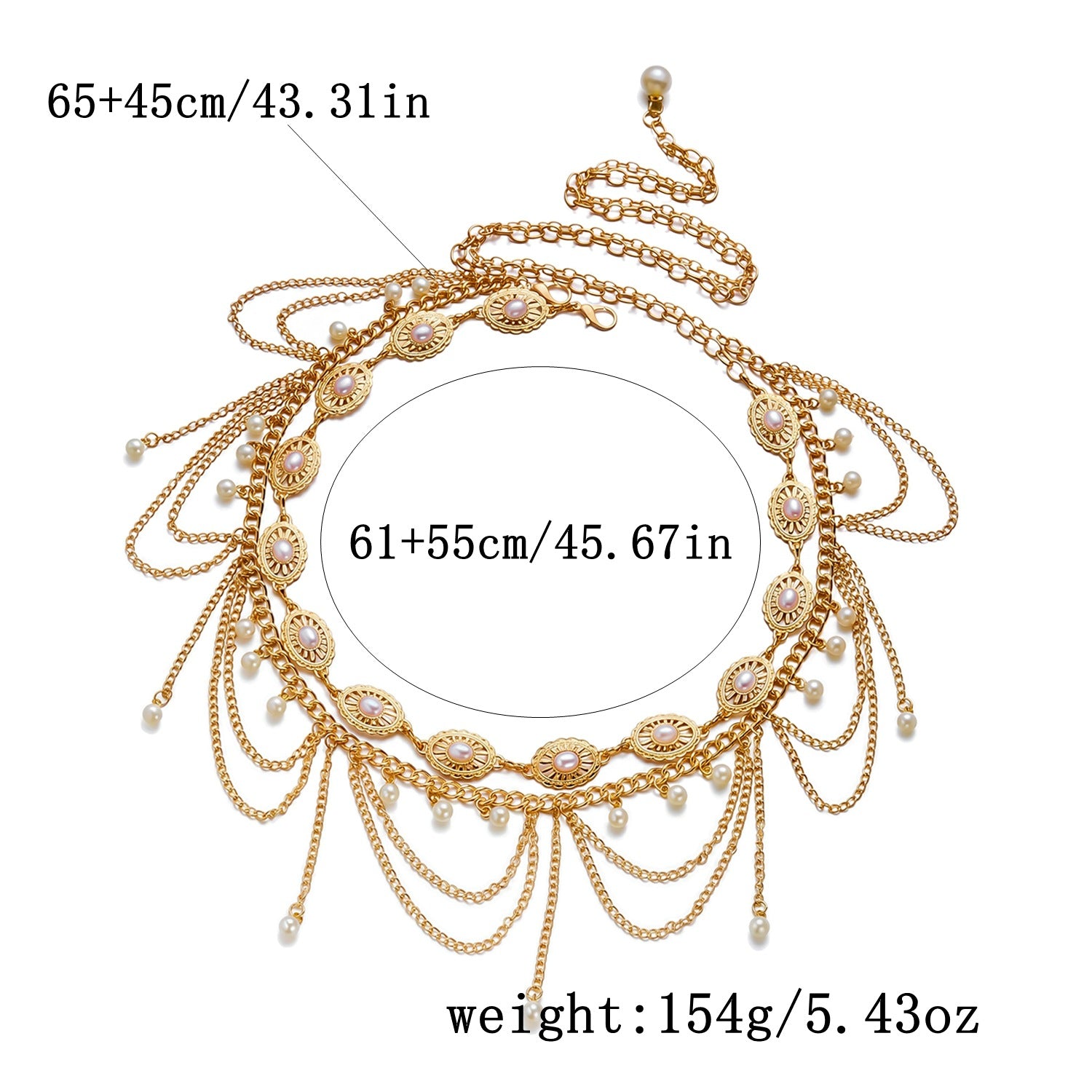 Retro Gold Plated Pearl Tassel Waist Chain 8ZA6JBC103T