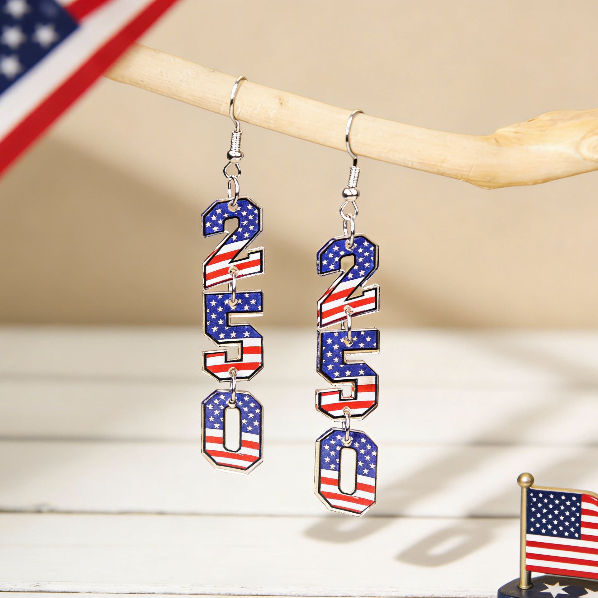 Stylish USA Flag Bowknot Pendant Hook Earring 8ZA6JER184L