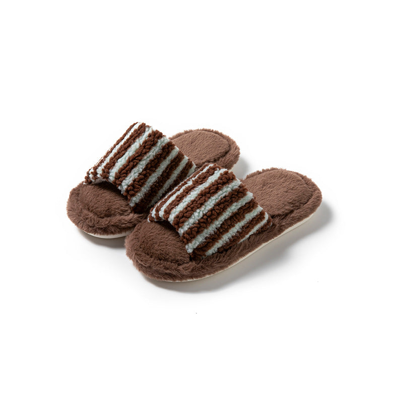 Striped Plush Slippers - DippedShop Wholesale - #7763