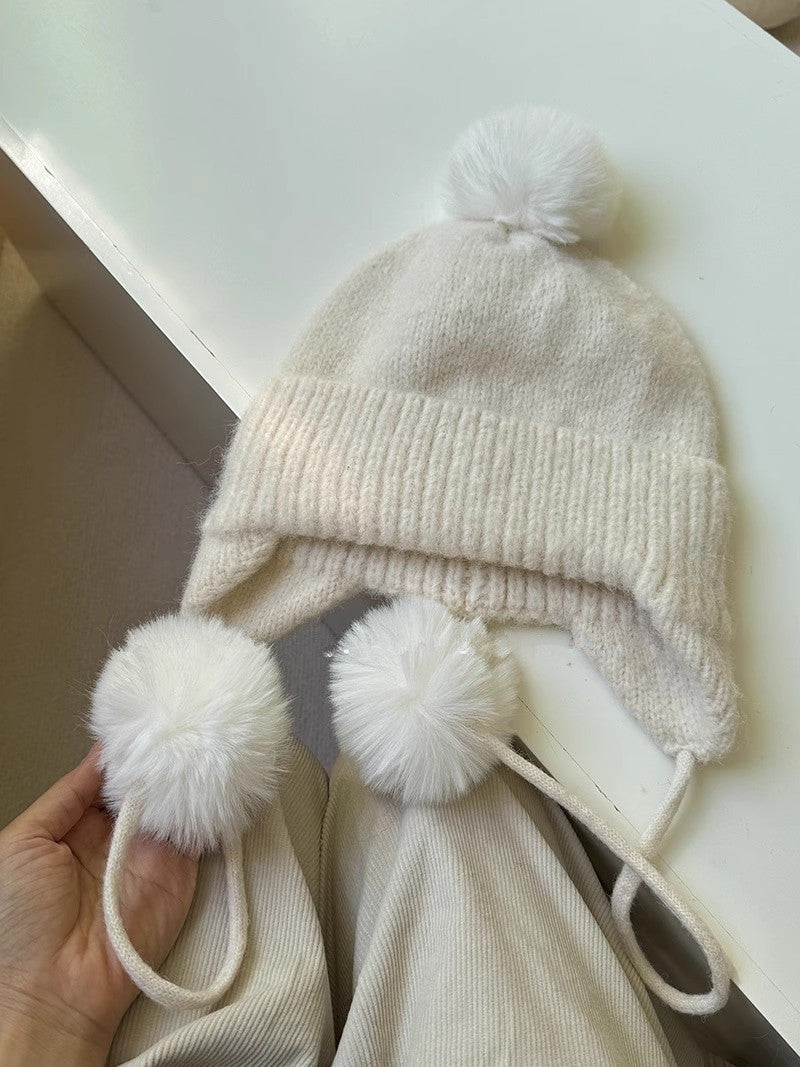 Trendy Pom Pom Ear Flaps Soft Beanie Hat 6W6HAT709