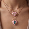 Cute Pink Peach Heart Pendant Locket Necklace 6W6JNC413L