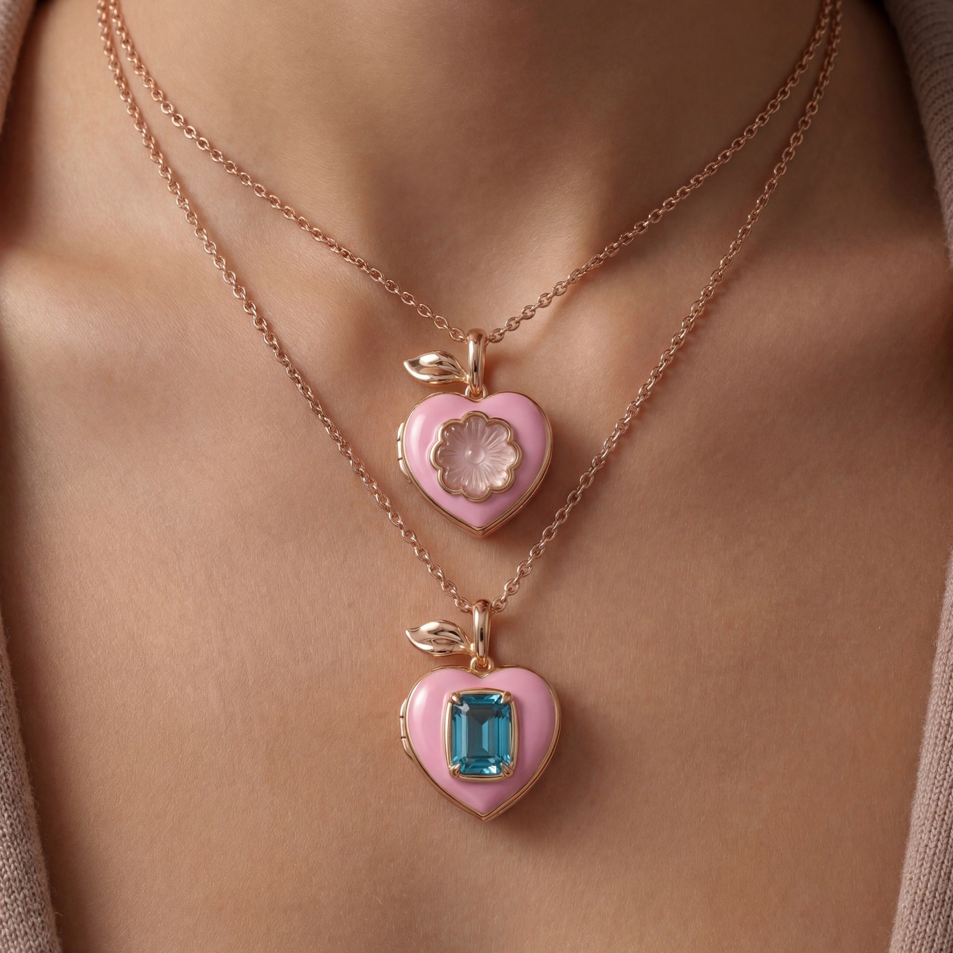 Cute Pink Peach Heart Pendant Locket Necklace 6W6JNC413L