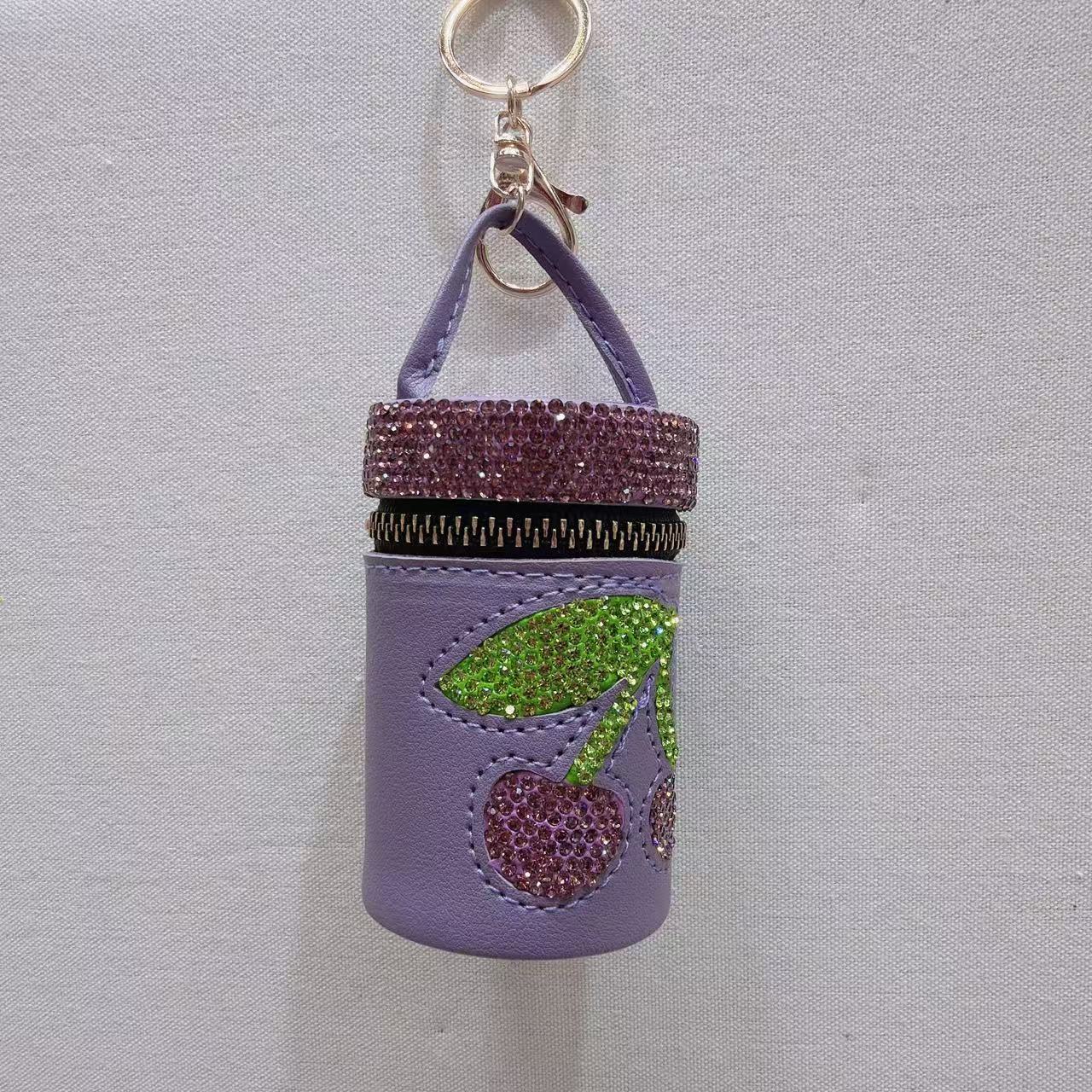 Creative Rhinestones Cherry Bucket Bag Pendant Keychain 6W10BBC625