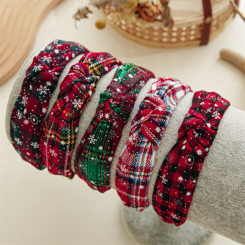 Christmas Plaid Snowflake Print Knotted Headband 6W6HBD359
