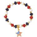 USA Flag Heart Pendant Beaded Chain Bracelet 8ZA6JBR306L