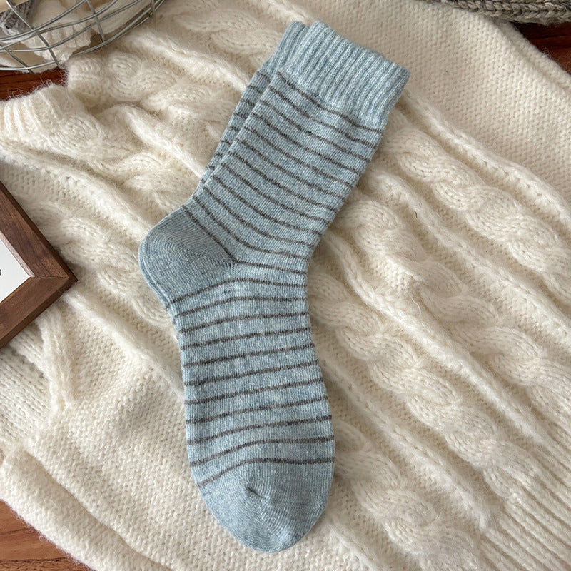 Simple Wool-Blend Striped Warm Crew Socks 6W8FSO676