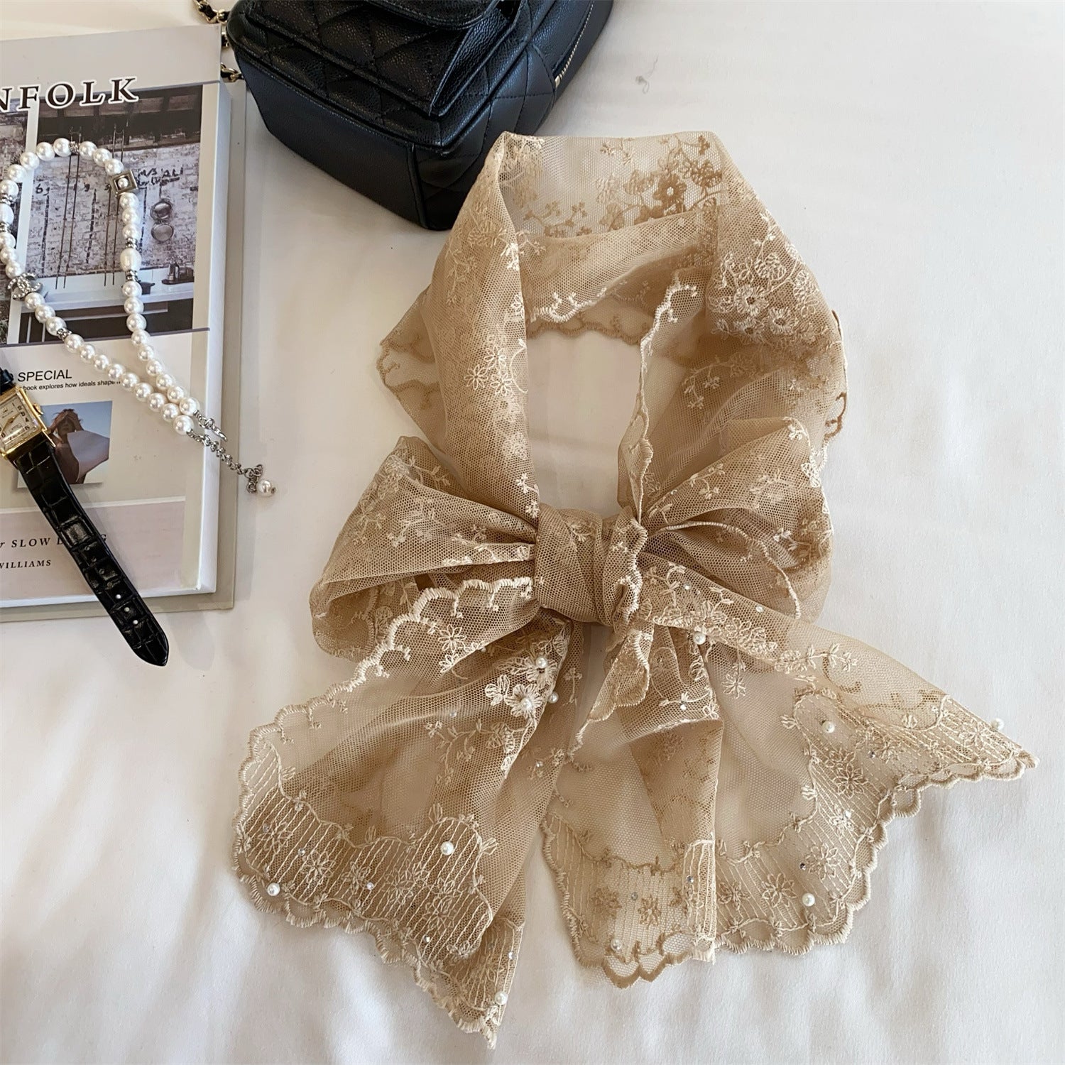 Sweet Solid Color Floral Lace Silk Scarf 6W6NSI220