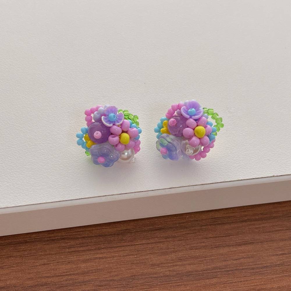 Dopamine Multi-Color Beaded Flower Stud Earrings 6W6JER601