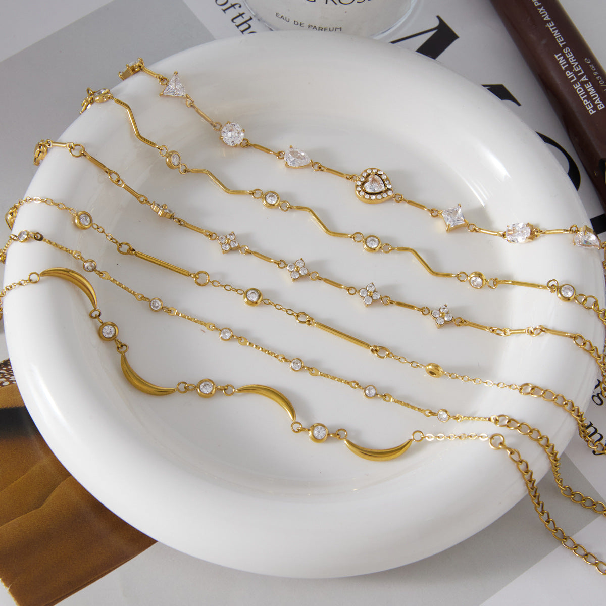 Simple Gola Plated Cubic Zirconia Chain Bracelet 6W6JBR461