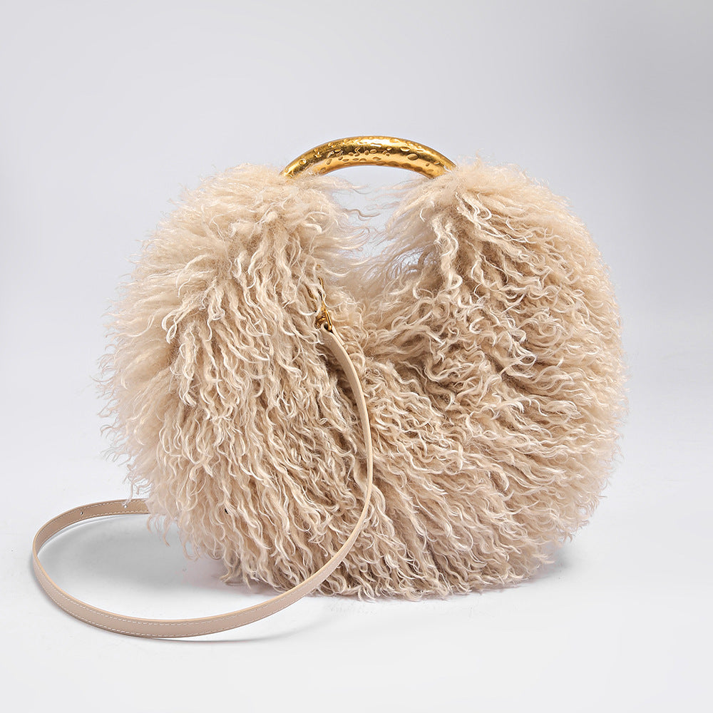 Trendy Fluffy Fur Solid Color Crossbody Bag 6W10BBG2401