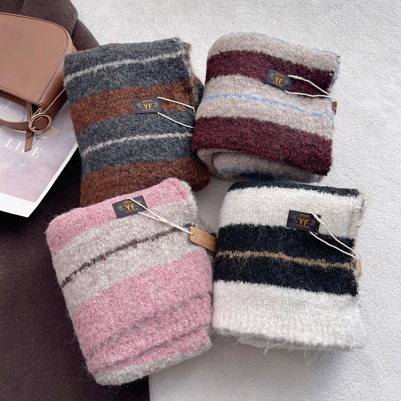 Thick Warm Soft Color Block Striped Shawl Scarf 6W6NSC78