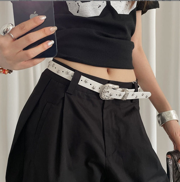 Vintage Chunky Buckle Star Leather Waist Belt 6W6JBT144