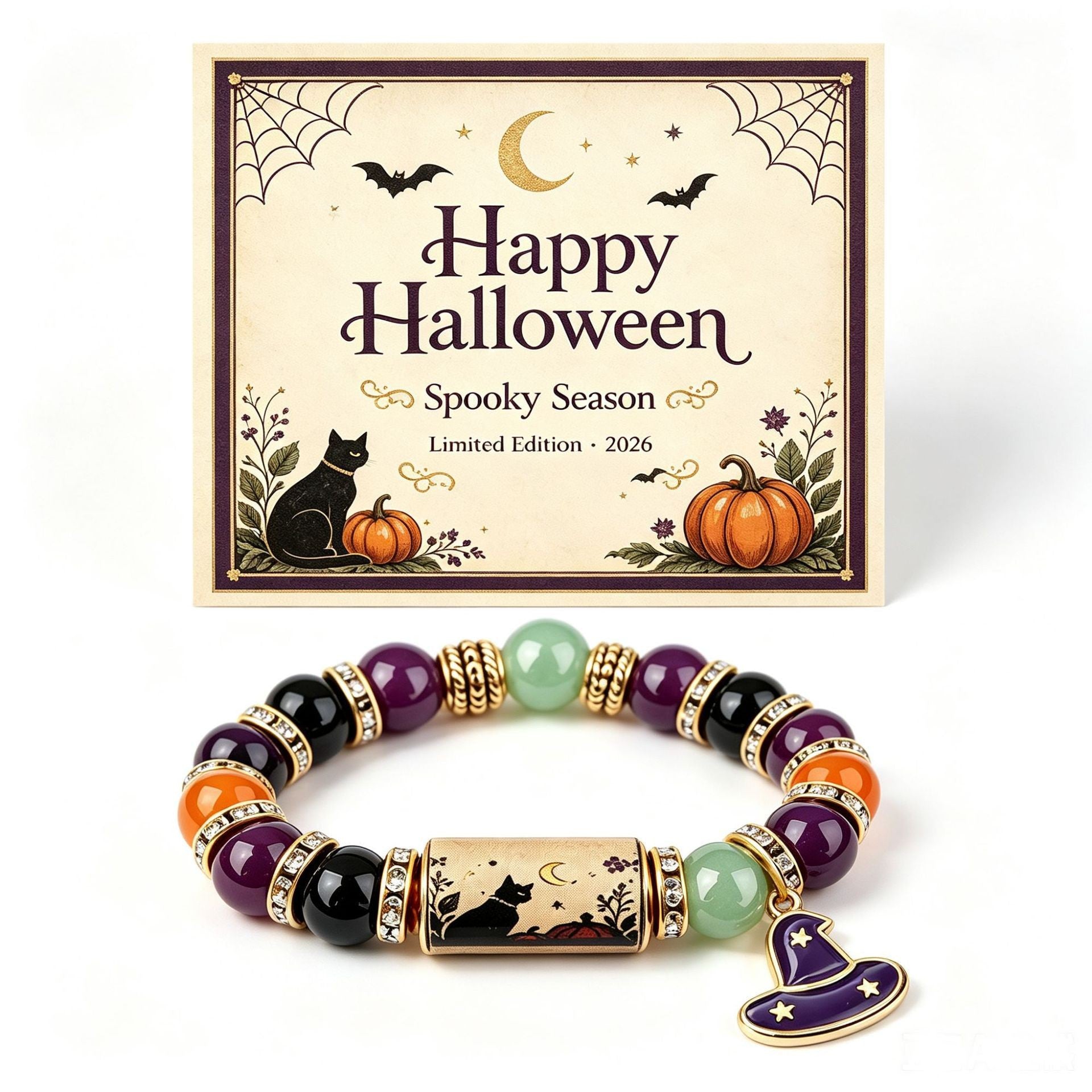 Handmade Halloween Ghost Beaded Stretch Bracelet 6W6JBR449
