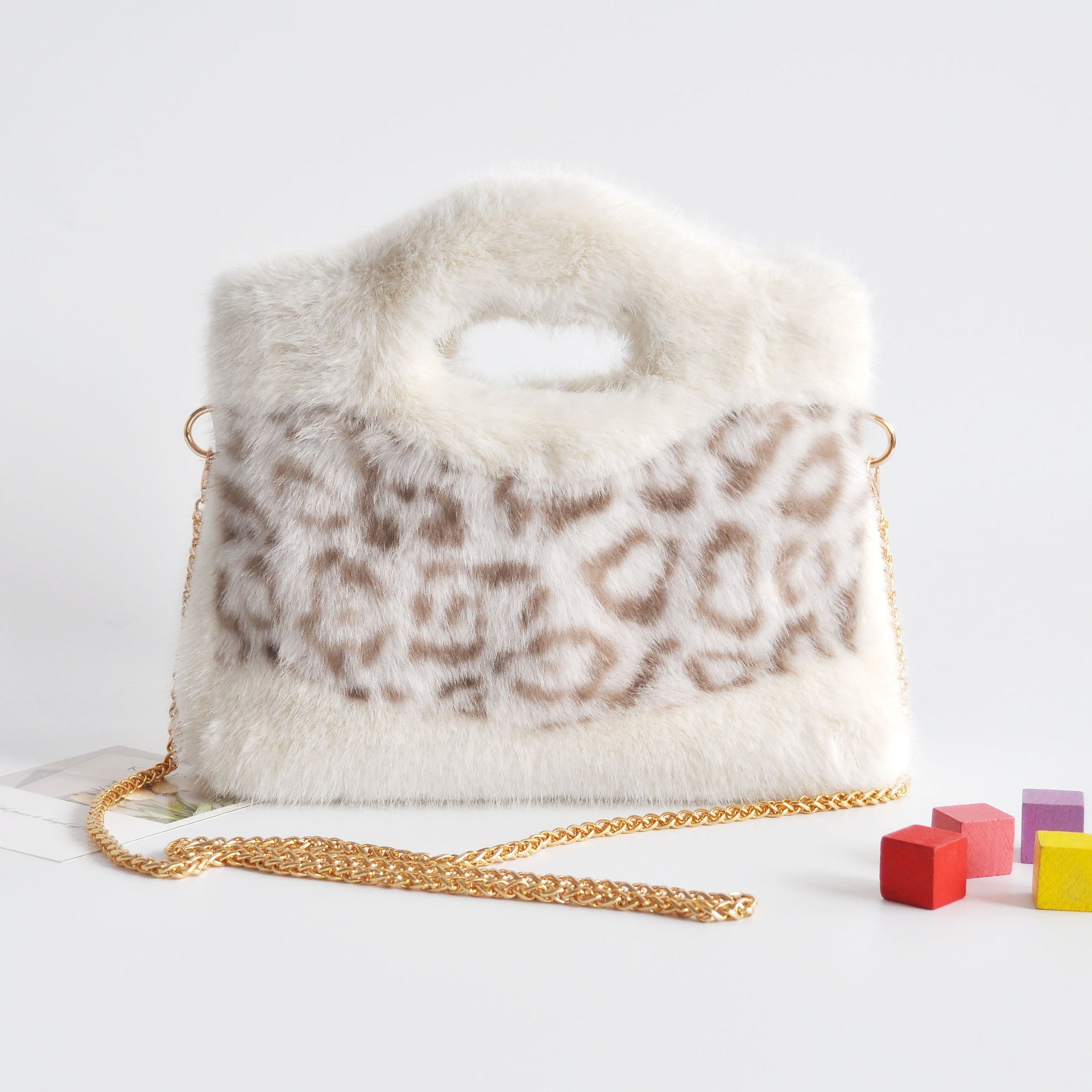 Color Block Leopard Faux Fur Tote Bag 6W10BBG1884