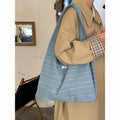 Simple Striped Denim Commuter Tote Bag 6W10BBG1991