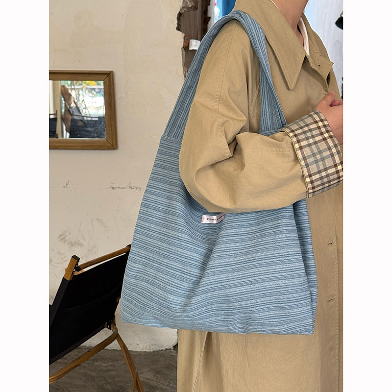 Simple Striped Denim Commuter Tote Bag 6W10BBG1991