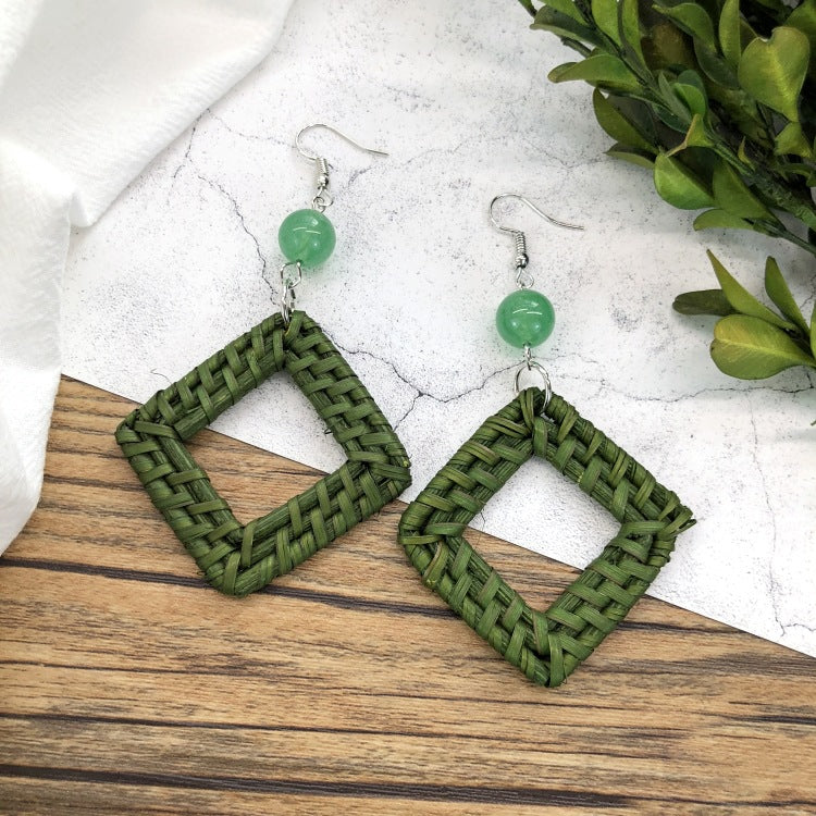 Rattan Dangle Earrings Beach - DippedShop Wholesale - #8803