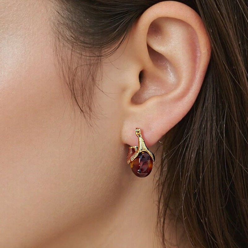 Chunky Amber Resin Teardrop Hoop Earrings 6W6JER941