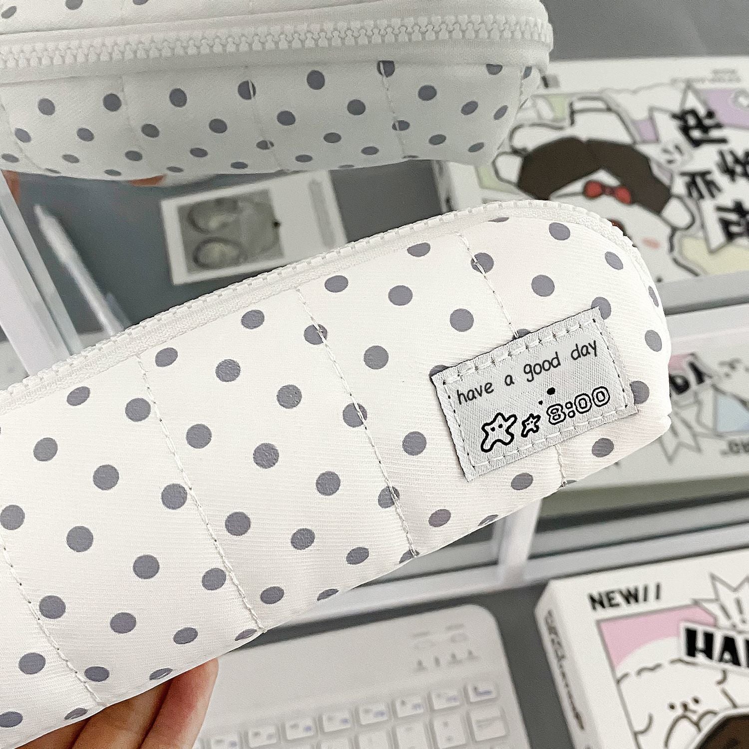 Cute Polka Dots Color Block Pencil Case 6S10BOB1053