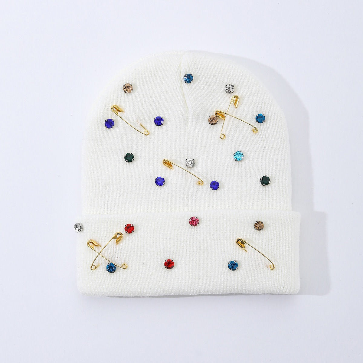 Rhinestone Safety Pin Beanie - DippedShop Wholesale - #6803